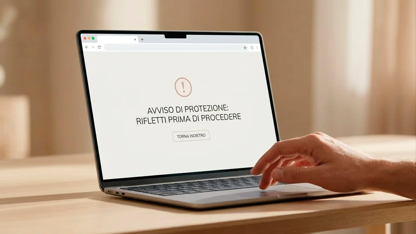 Schermo con avviso di controllo e segnale di attenzione sui siti inibiti